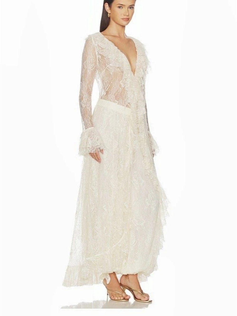 Ruffled Front Open Cape in Eggshell - Picture 2 of 5